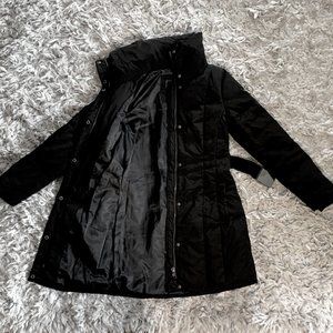 Zara Stylish Black Fitted Puffer Coat with Belt